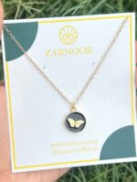 Golden Butterfly Black Enamel Medallion Necklace - Image 3