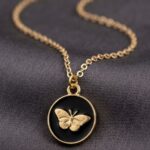 Golden Butterfly Black Enamel Medallion Necklace