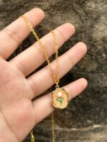 Soft Peach & Gold Vintage Tulip Pendant Necklace - Image 2