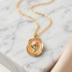 Soft Peach & Gold Vintage Tulip Pendant Necklace