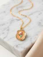 Soft Peach & Gold Vintage Tulip Pendant Necklace