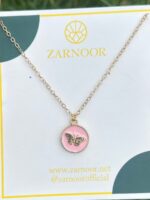 Golden Butterfly Blush Pink Enamel Medallion Necklace - Image 3