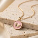 Golden Butterfly Blush Pink Enamel Medallion Necklace