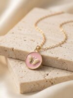 Golden Butterfly Blush Pink Enamel Medallion Necklace