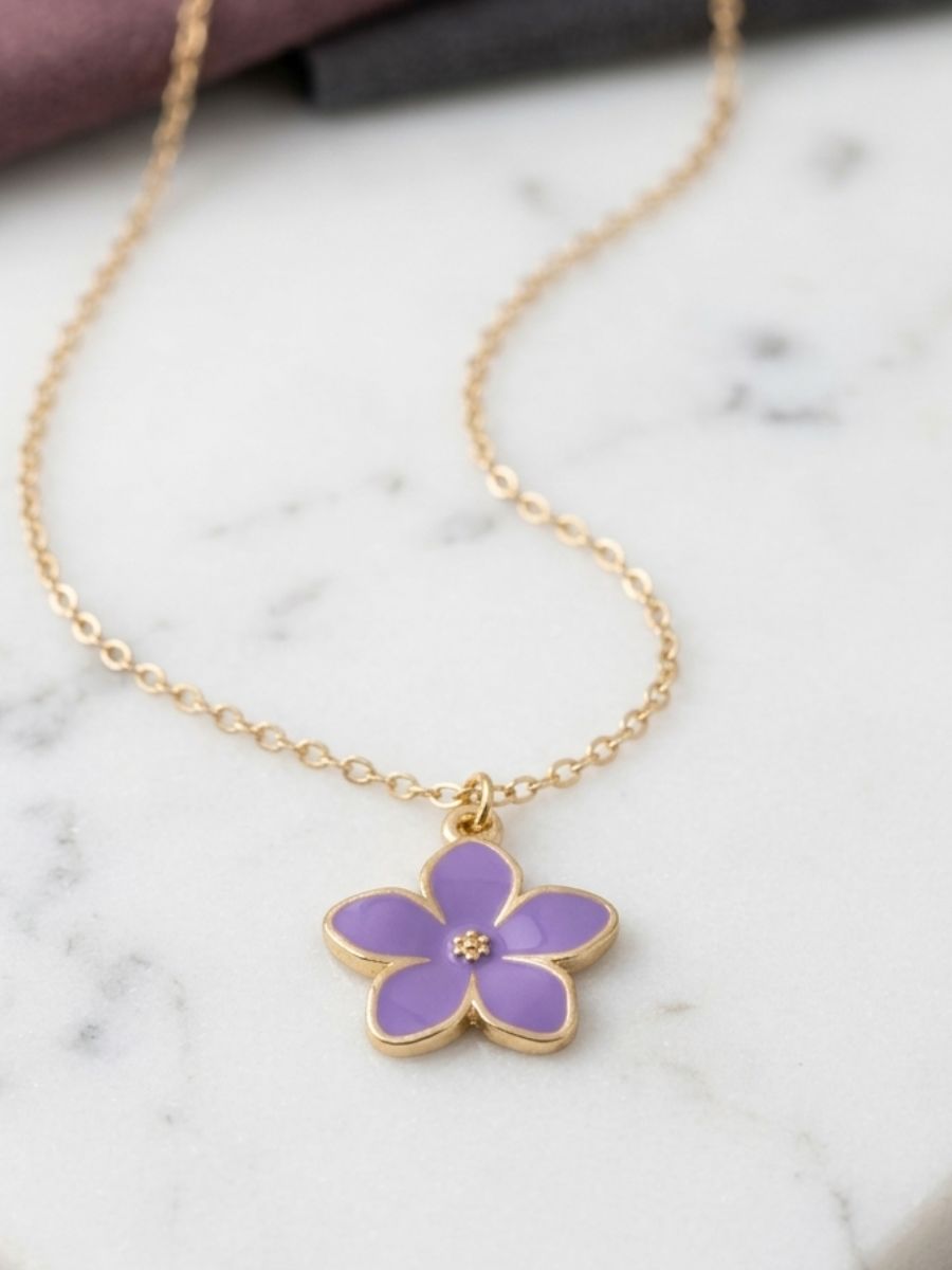 purple-floral-nekclace-charm-main Purple Blossom Enamel Pendant Necklace - Image 1