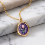 Royal Purple Swirl Vintage Tulip Pendant Necklace