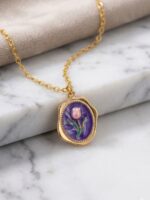 Royal Purple Swirl Vintage Tulip Pendant Necklace