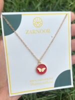 Golden Butterfly Crimson Red Enamel Medallion Necklace - Image 2