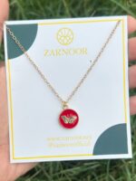 Golden Butterfly Crimson Red Enamel Medallion Necklace - Image 3