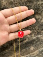 Crimson Red & Gold Vintage Tulip Pendant Necklace - Image 2