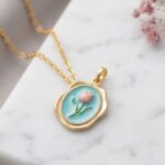 Sky Blue & Gold Vintage Tulip Pendant Necklace