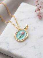 Sky Blue & Gold Vintage Tulip Pendant Necklace