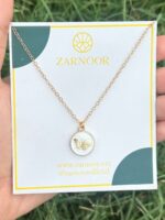Golden Butterfly Ivory White Enamel Medallion Necklace - Image 2