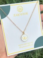 Golden Butterfly Ivory White Enamel Medallion Necklace - Image 3
