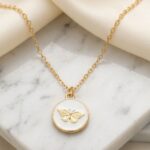Golden Butterfly Ivory White Enamel Medallion Necklace