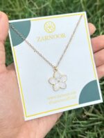 White Blossom Enamel Pendant Necklace in Gold - Image 2