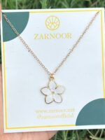 White Blossom Enamel Pendant Necklace in Gold - Image 3