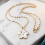 White Blossom Enamel Pendant Necklace in Gold