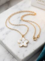 White Blossom Enamel Pendant Necklace in Gold