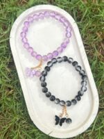 Black and Purple Butterfly Charm Couple Bracelet Set - Image 2