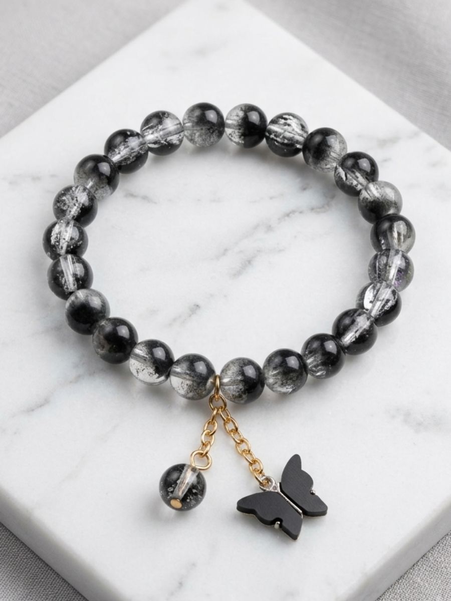 black-butterfly-charm-bracelet-stretchable Black Butterfly Charm Bracelet - Image 1