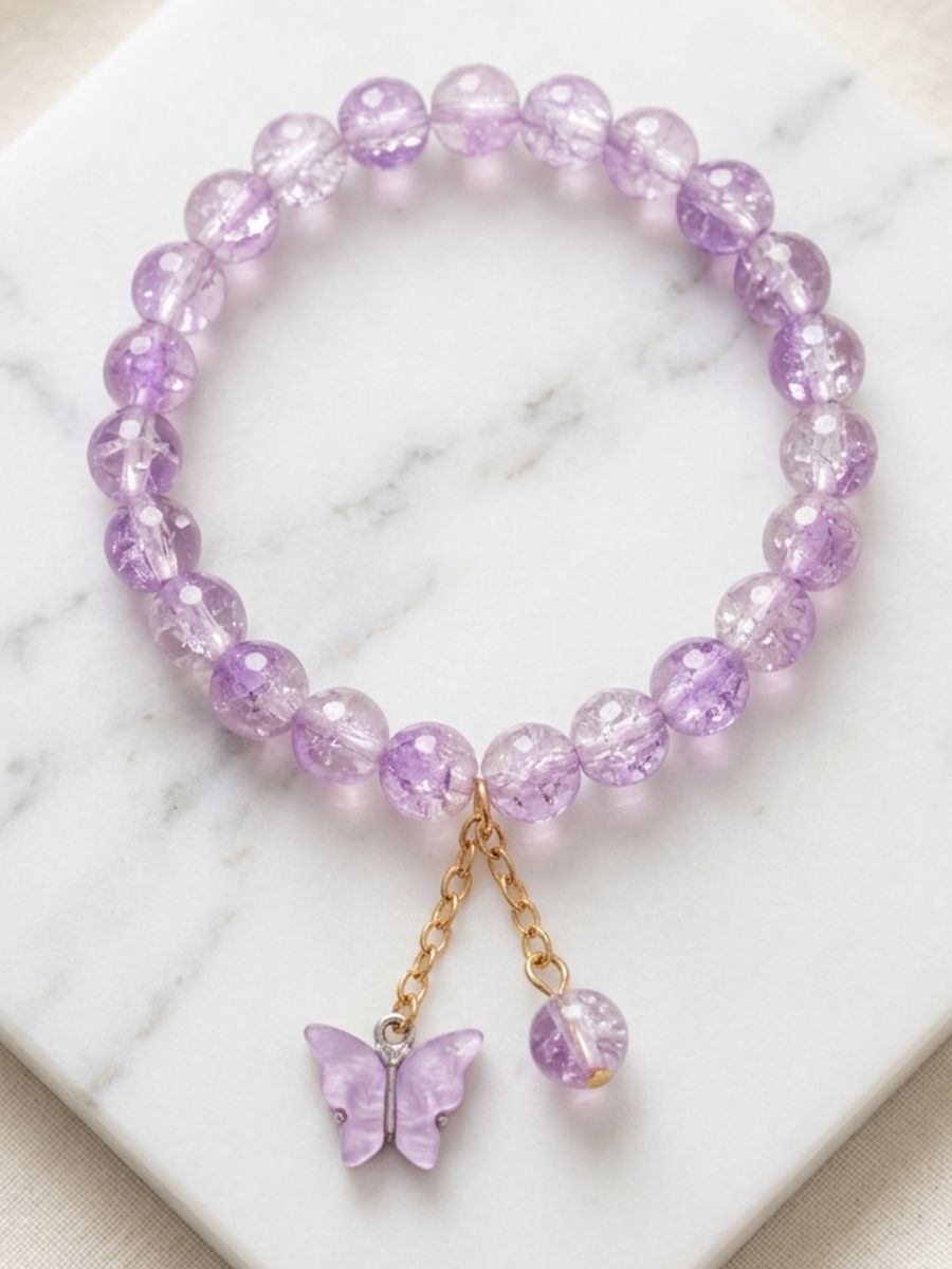 purple-butterfly-charm-stretchable-bracelet Purple Butterfly Charm Stretchable Bracelet - Image 1