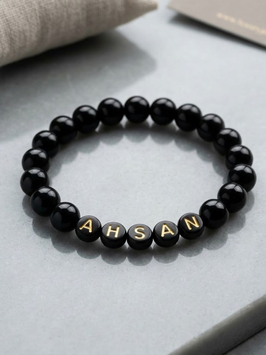 solid-black-custom-name-stretchable-bracelet-main Solid Black Customized - Image 1